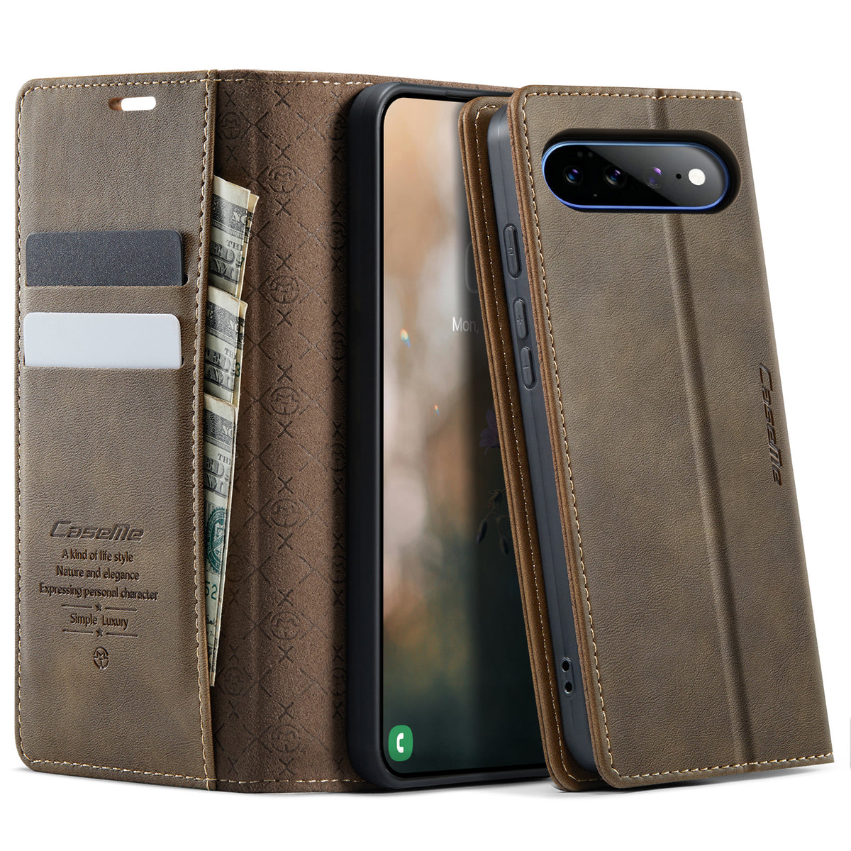 CASEME til Google Pixel 11 Pro XL 033 Series Etui RFID Blokerende Pung Stand Kalvetekstur Læder Telefoncover