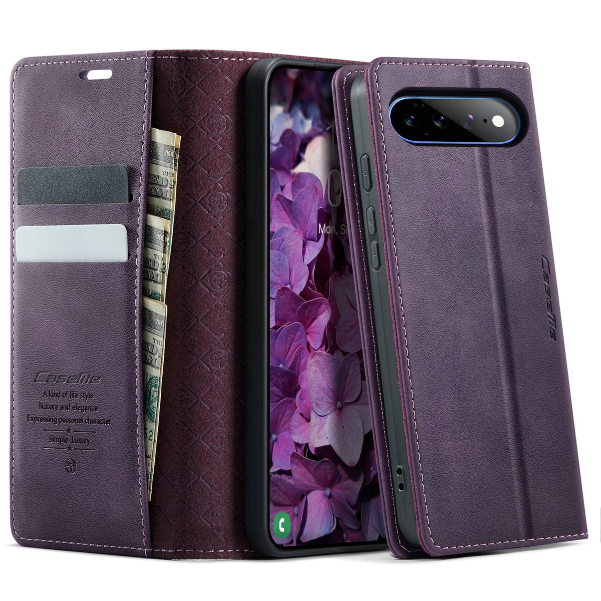CASEME til Google Pixel 11 Pro XL 033 Series Etui RFID Blokerende Pung Stand Kalvetekstur Læder Telefoncover