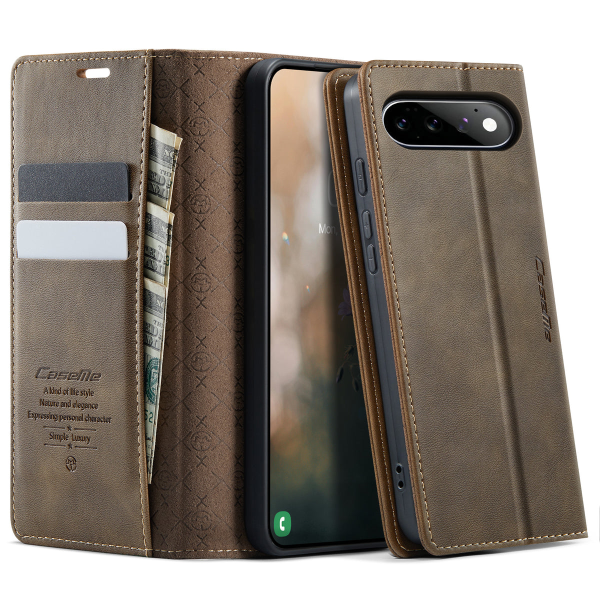 CASEME for Google Pixel 11 Pro / Google Pixel 11 033 Series Case RFID Blocking Wallet Stand Calf Texture Leather Phone Cover