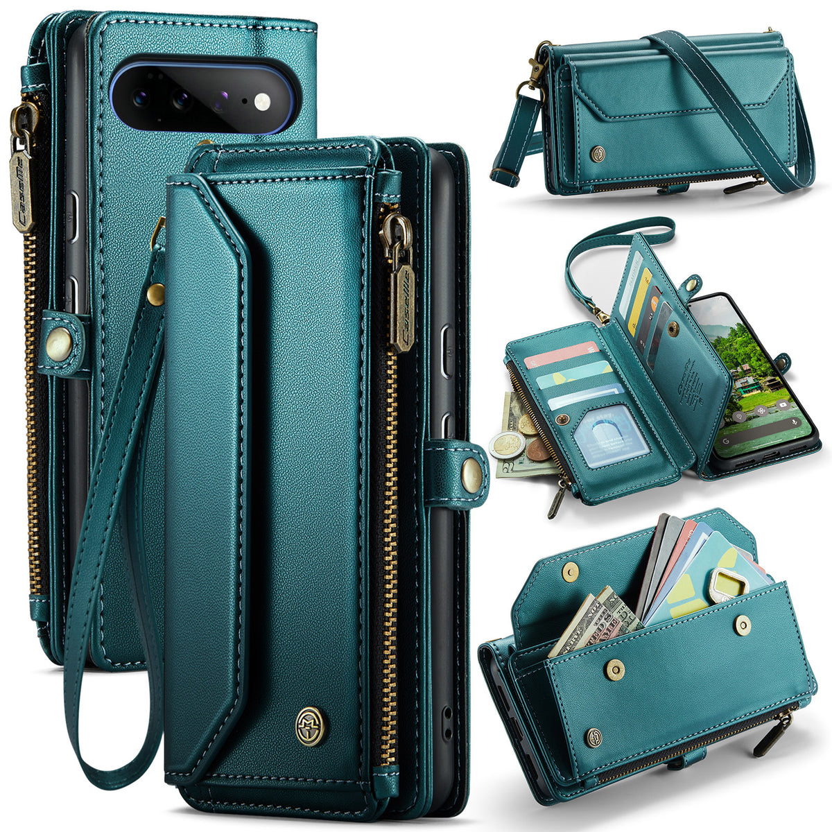 CASEME til Google Pixel 11 Pro XL C36 lædercover med lynlås, 10 kortpladser og rem