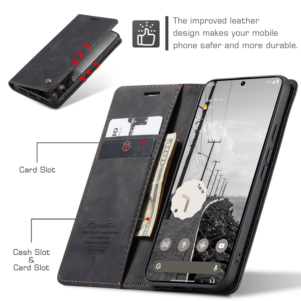 CASEME 013 Google Pixel 11 Pro XL Plånboksfodral - Svart