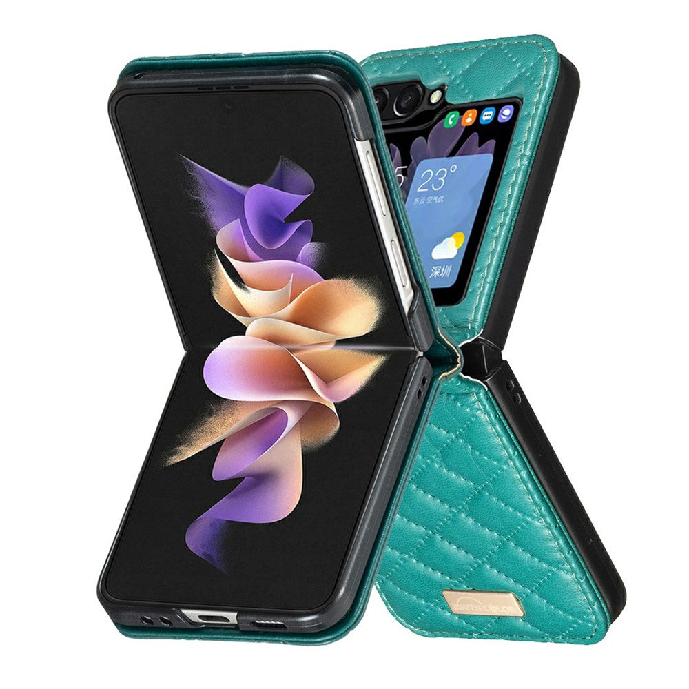 BINFEN COLOR For Samsung Galaxy Z Flip8 Case Rhombus PU Leather Shockproof Phone Cover
