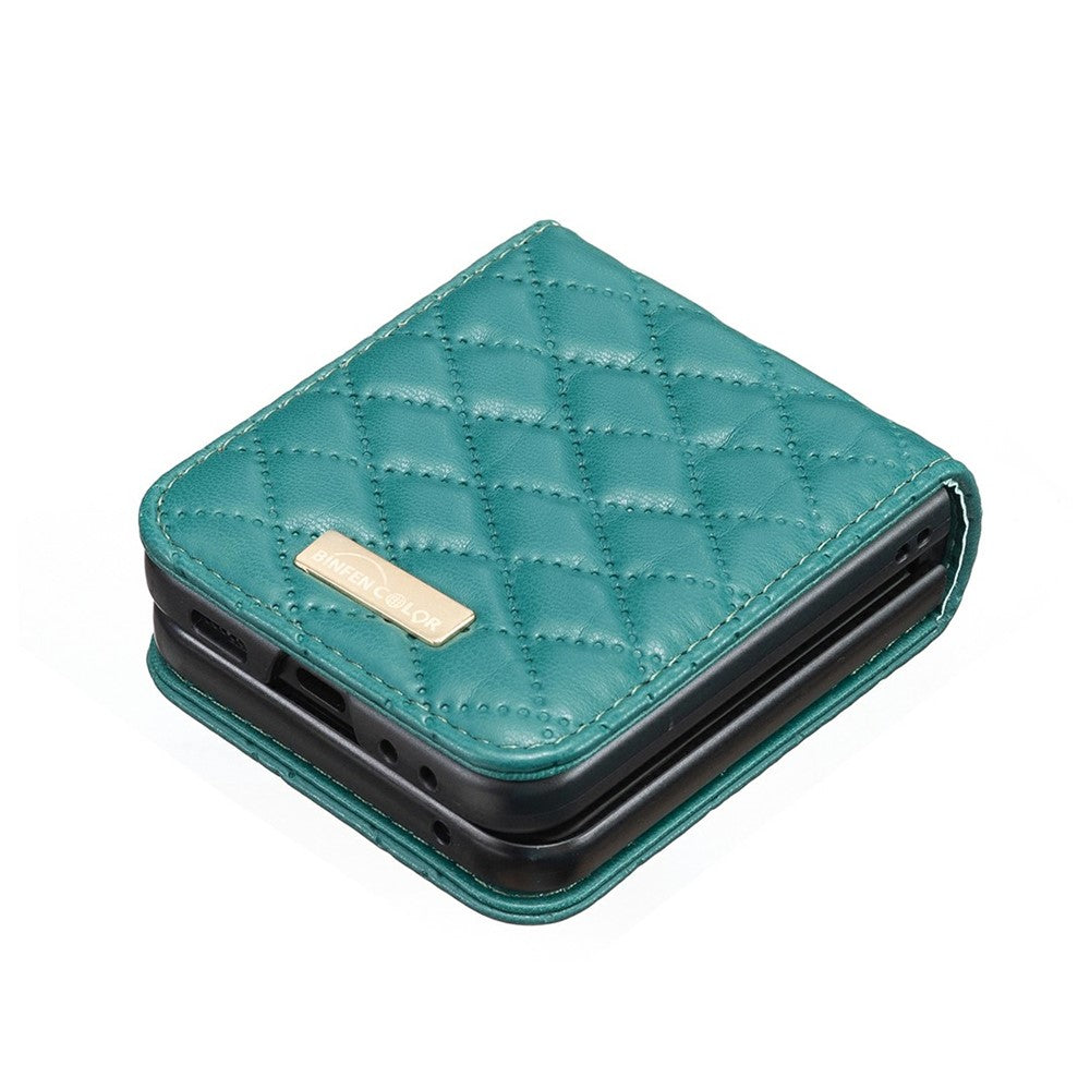 BINFEN COLOR For Samsung Galaxy Z Flip8 Case Rhombus PU Leather Shockproof Phone Cover