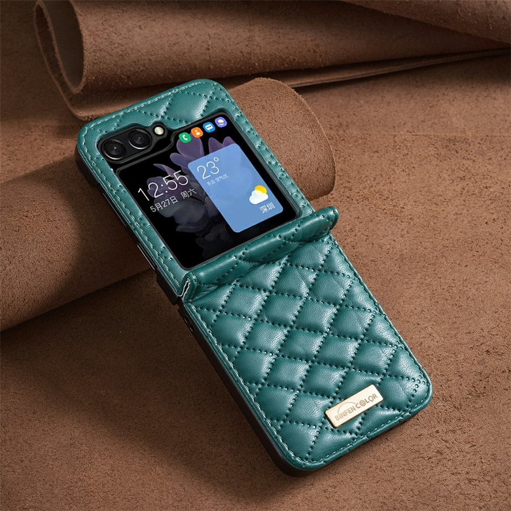 BINFEN COLOR For Samsung Galaxy Z Flip8 Case Rhombus PU Leather Shockproof Phone Cover