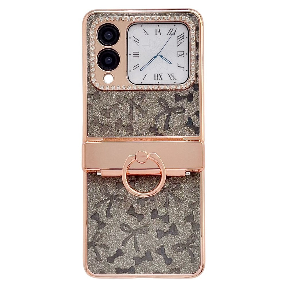 For Huawei nova Flip 5G Case with Ring Holder Kickstand Bow Design Glitter PC Phone Cover