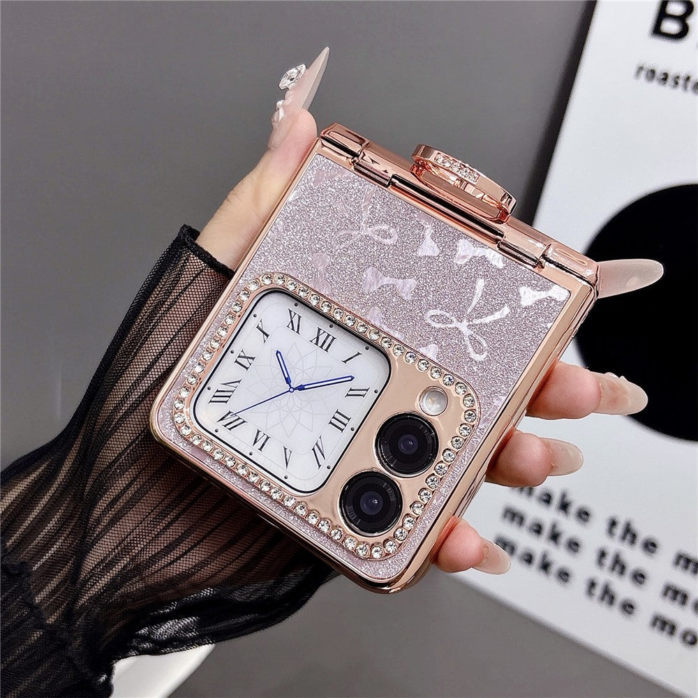 For Huawei nova Flip 5G Case with Ring Holder Kickstand Bow Design Glitter PC Phone Cover