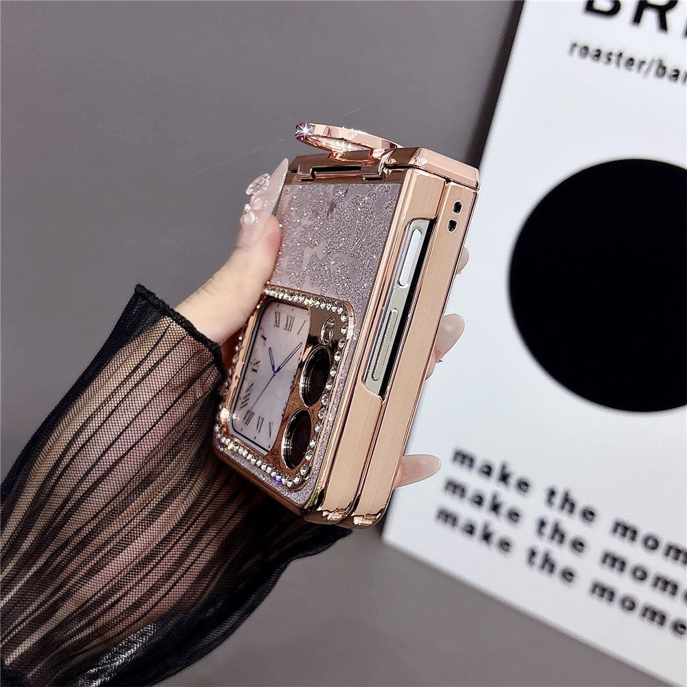 For Huawei nova Flip 5G Case with Ring Holder Kickstand Bow Design Glitter PC Phone Cover