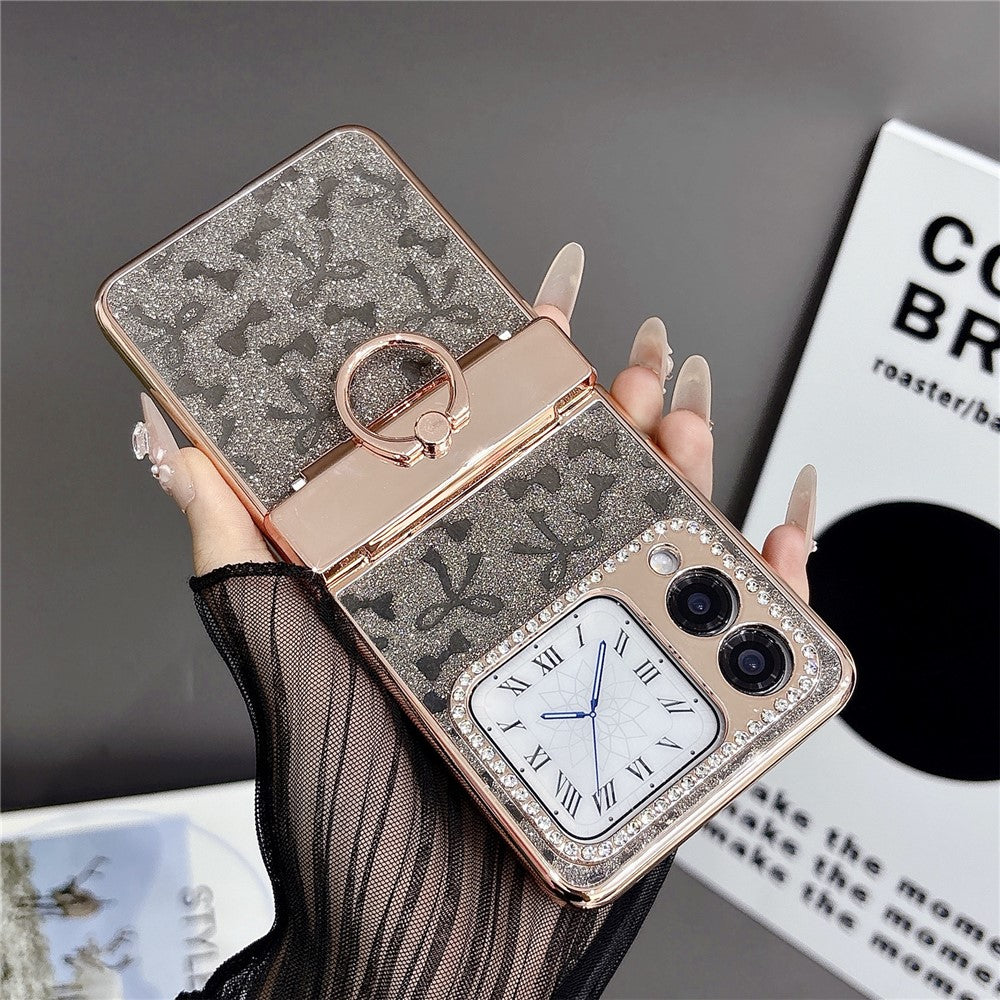 For Huawei nova Flip 5G Case with Ring Holder Kickstand Bow Design Glitter PC Phone Cover
