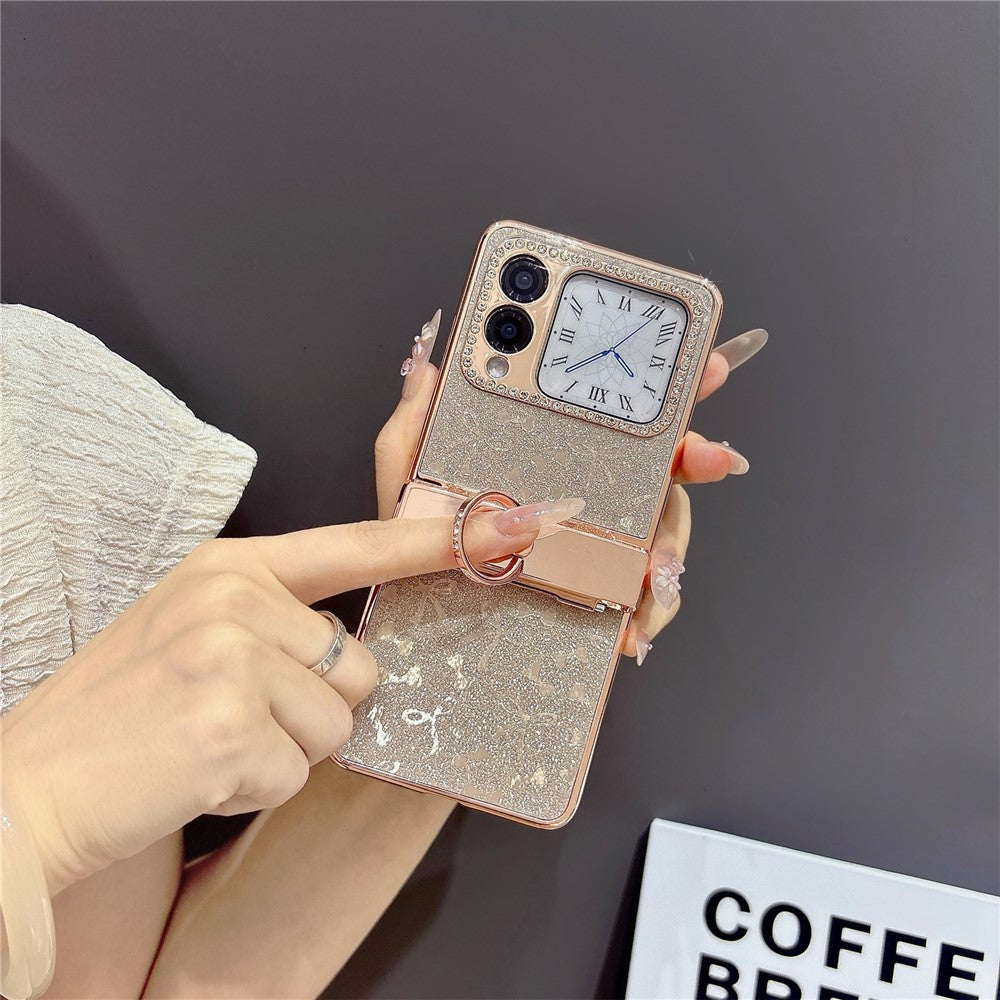 For Huawei nova Flip 5G Case with Ring Holder Kickstand Bow Design Glitter PC Phone Cover