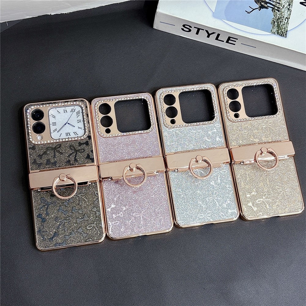 For Huawei nova Flip 5G Case with Ring Holder Kickstand Bow Design Glitter PC Phone Cover