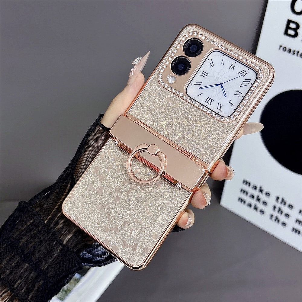 For Huawei nova Flip 5G Case with Ring Holder Kickstand Bow Design Glitter PC Phone Cover
