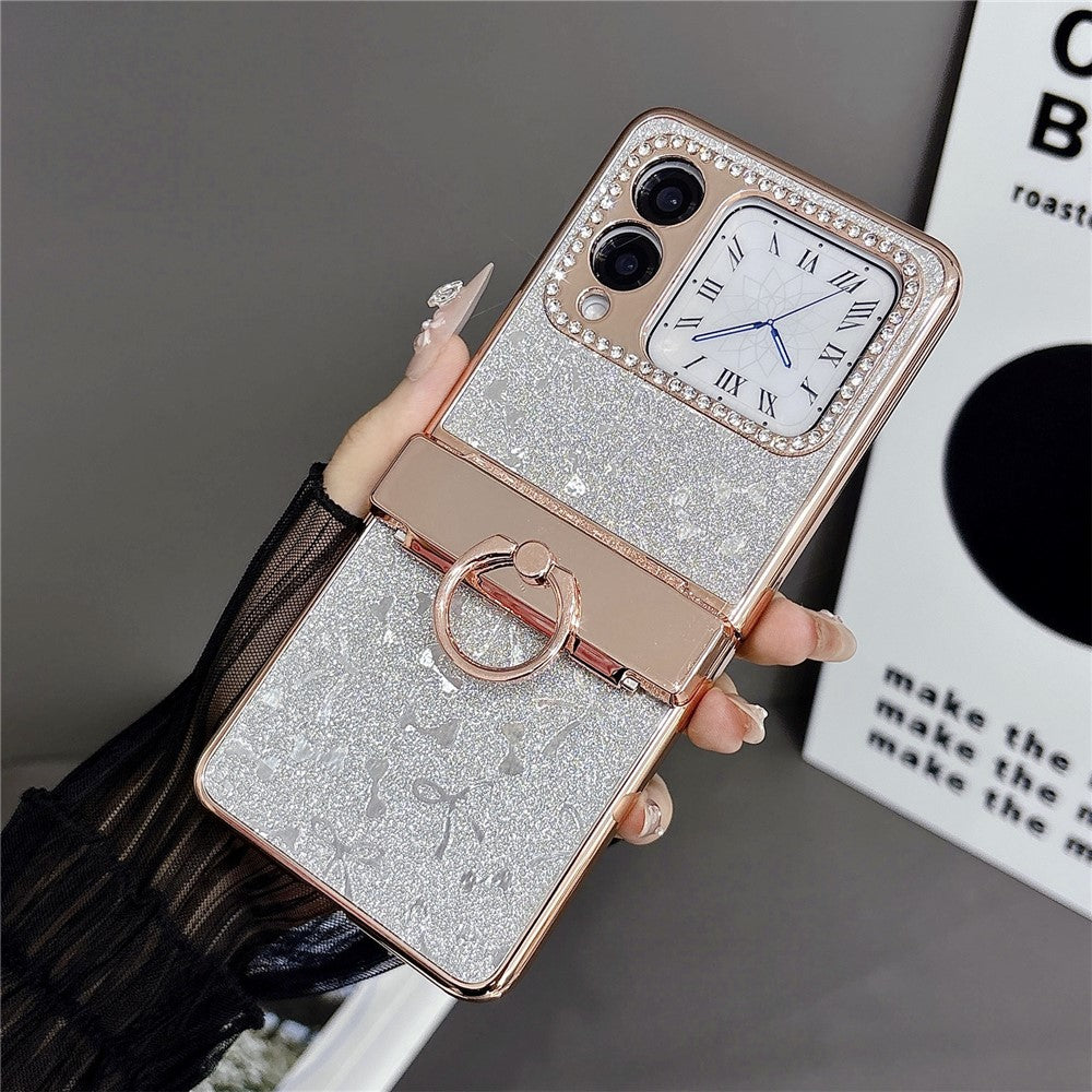 For Huawei nova Flip 5G Case with Ring Holder Kickstand Bow Design Glitter PC Phone Cover