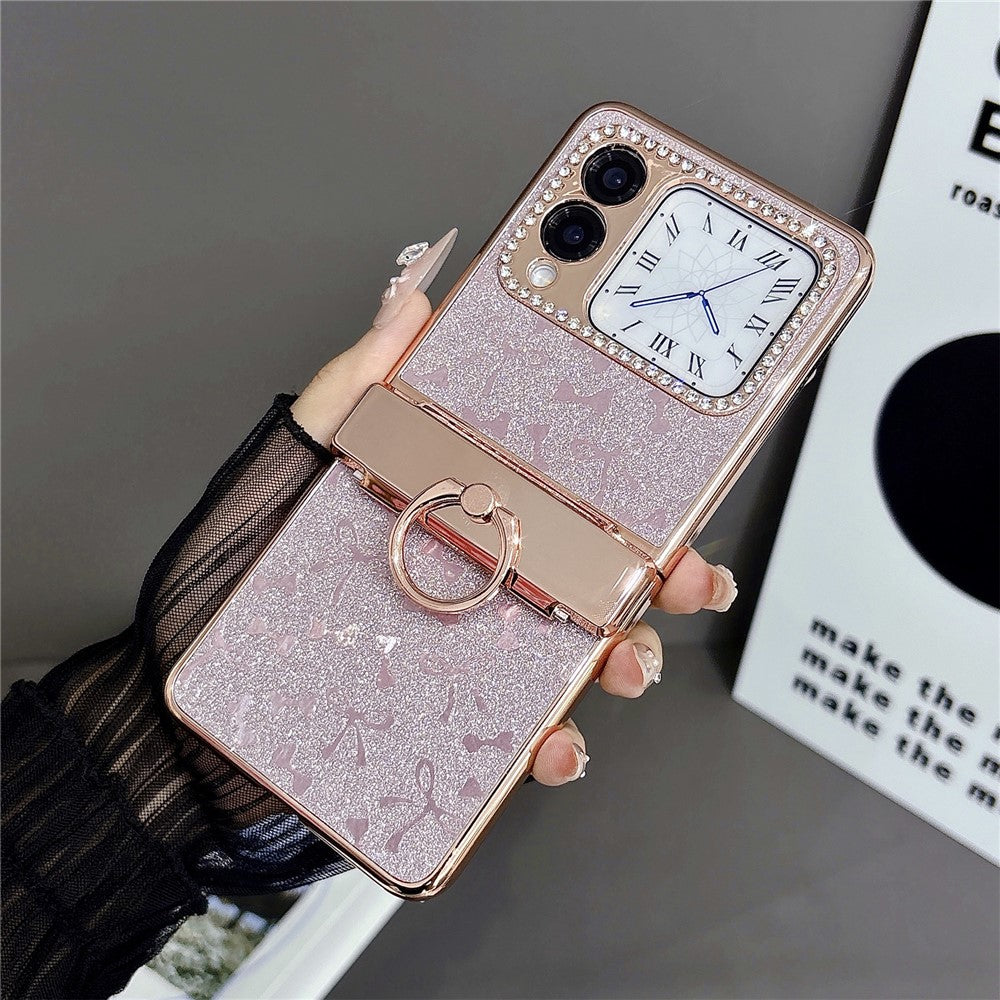For Huawei nova Flip 5G Case with Ring Holder Kickstand Bow Design Glitter PC Phone Cover