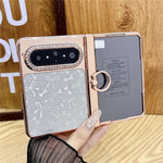 For Huawei Pura X Max Case Ring Kickstand Bow Pattern Glitter PC Phone Cover with Screen Protector