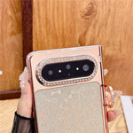 For Huawei Pura X Max Case Ring Kickstand Bow Pattern Glitter PC Phone Cover with Screen Protector