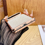 For Huawei Pura X Max Case Ring Kickstand Bow Pattern Glitter PC Phone Cover with Screen Protector