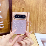 For Huawei Pura X Max Case Ring Kickstand Bow Pattern Glitter PC Phone Cover with Screen Protector