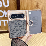 For Huawei Pura X Max Case Ring Kickstand Bow Pattern Glitter PC Phone Cover with Screen Protector