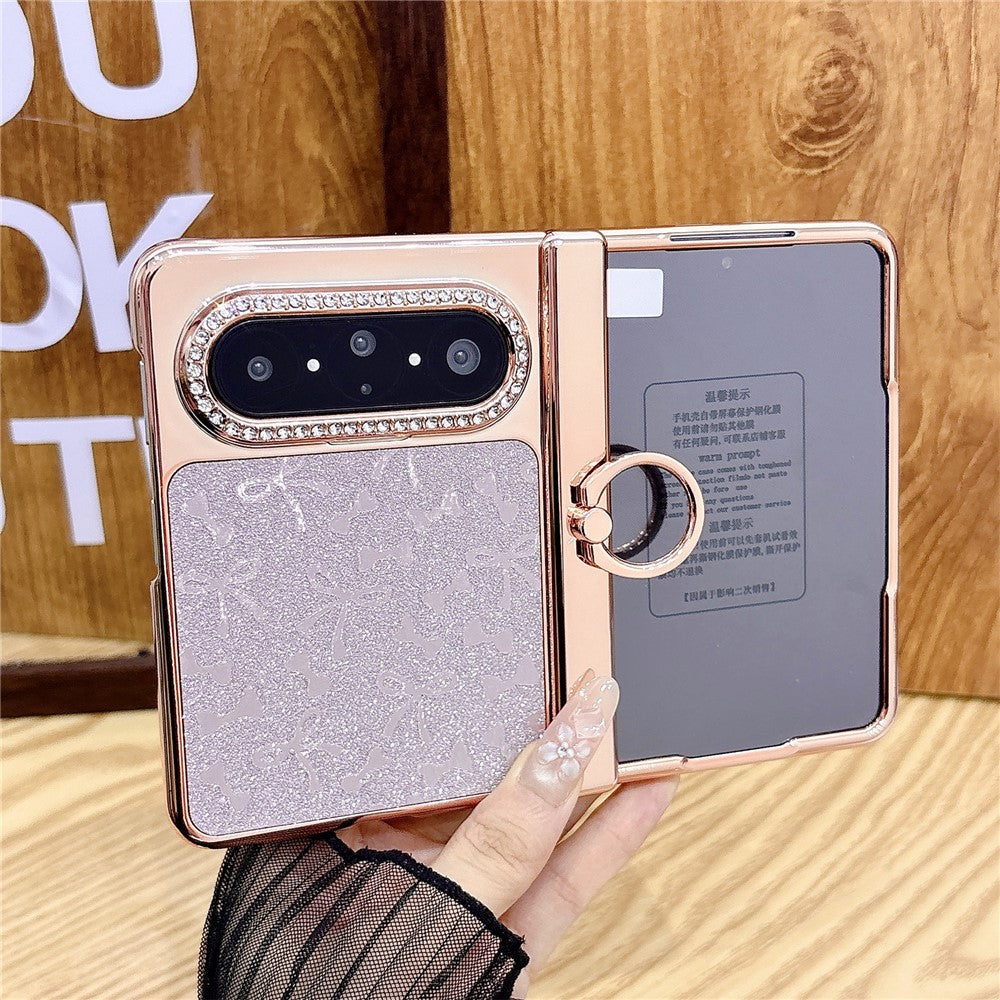 For Huawei Pura X Max Case Ring Kickstand Bow Pattern Glitter PC Phone Cover with Screen Protector