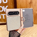 For Huawei Pura X Max Case Ring Kickstand Bow Pattern Glitter PC Phone Cover with Screen Protector