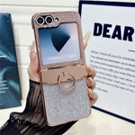 For Samsung Galaxy Z Flip7 FE 5G / Z Flip6 5G Case with Ring Holder Kickstand Bow Design Glitter PC Phone Cover