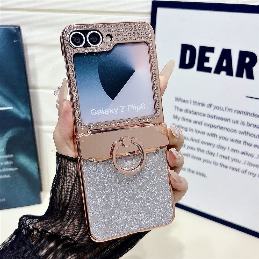 For Samsung Galaxy Z Flip7 FE 5G / Z Flip6 5G Case with Ring Holder Kickstand Bow Design Glitter PC Phone Cover