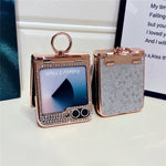 For Samsung Galaxy Z Flip7 FE 5G / Z Flip6 5G Case with Ring Holder Kickstand Bow Design Glitter PC Phone Cover