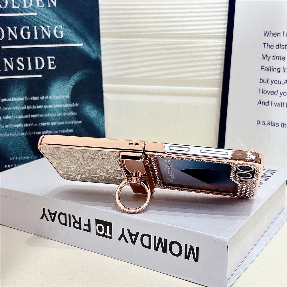 For Samsung Galaxy Z Flip7 FE 5G / Z Flip6 5G Case with Ring Holder Kickstand Bow Design Glitter PC Phone Cover