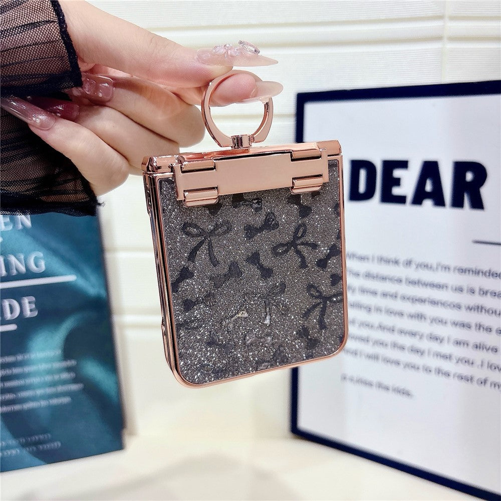 For Samsung Galaxy Z Flip7 FE 5G / Z Flip6 5G Case with Ring Holder Kickstand Bow Design Glitter PC Phone Cover