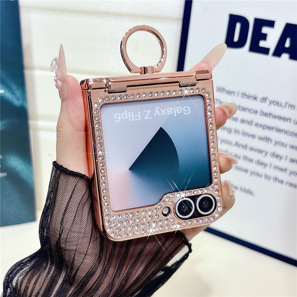 For Samsung Galaxy Z Flip7 FE 5G / Z Flip6 5G Case with Ring Holder Kickstand Bow Design Glitter PC Phone Cover