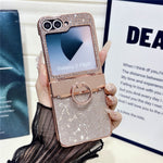 For Samsung Galaxy Z Flip7 FE 5G / Z Flip6 5G Case with Ring Holder Kickstand Bow Design Glitter PC Phone Cover