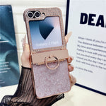 For Samsung Galaxy Z Flip7 FE 5G / Z Flip6 5G Case with Ring Holder Kickstand Bow Design Glitter PC Phone Cover