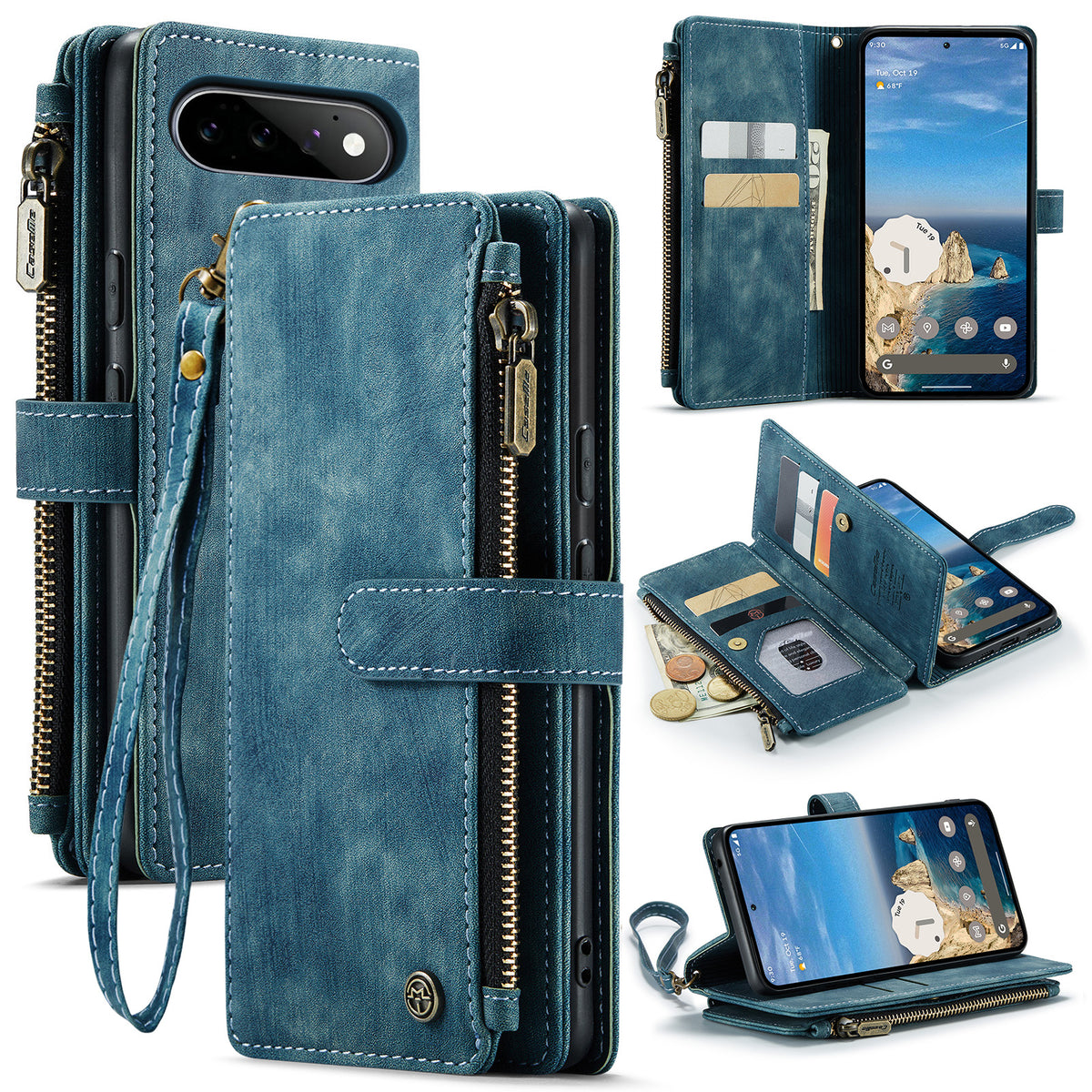 CASEME for Google Pixel 11 Pro / Google Pixel 11 C30 Phone Cases with Strap Zipper Multiple Card Holder PU Leather Cover