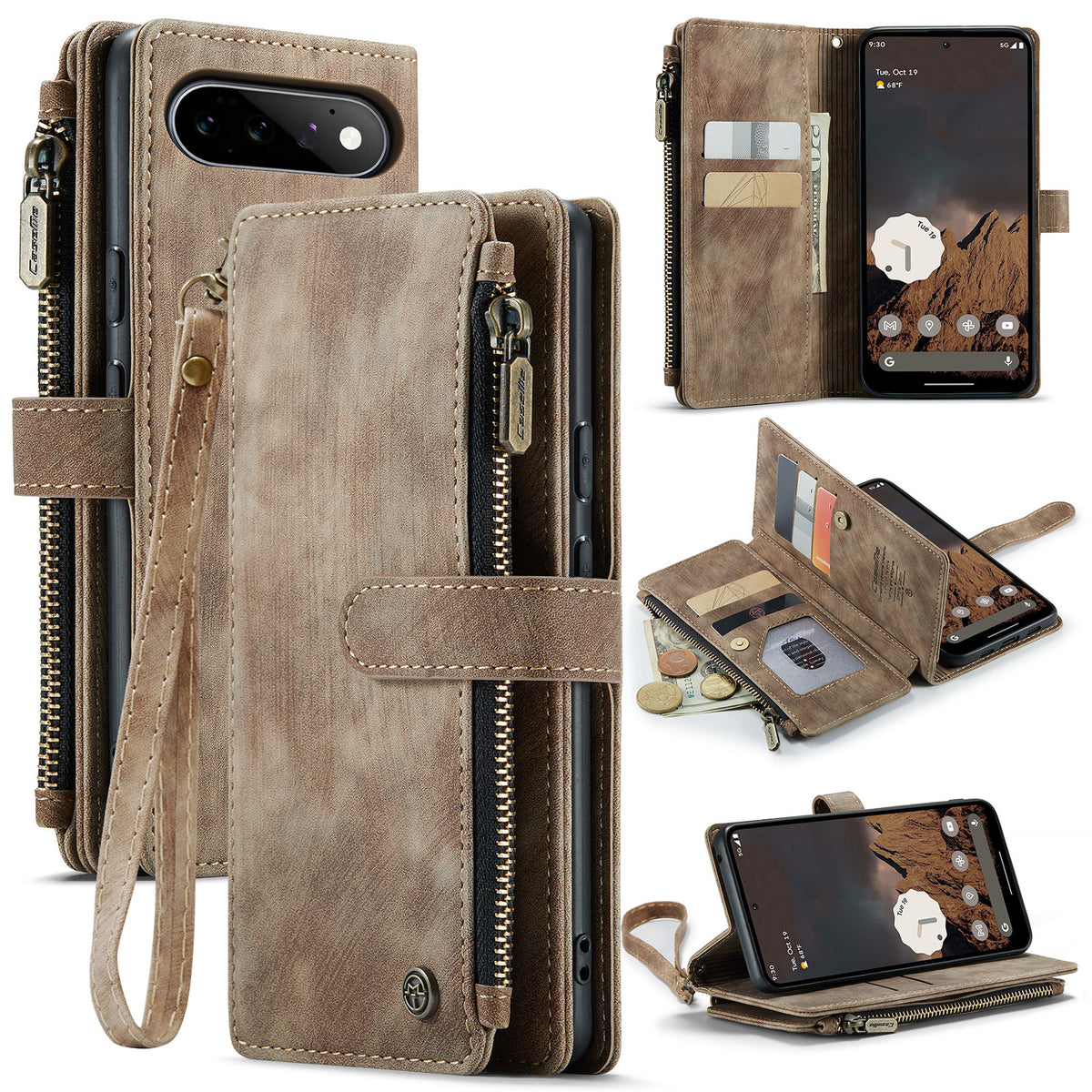 CASEME for Google Pixel 11 Pro / Google Pixel 11 C30 Phone Cases with Strap Zipper Multiple Card Holder PU Leather Cover