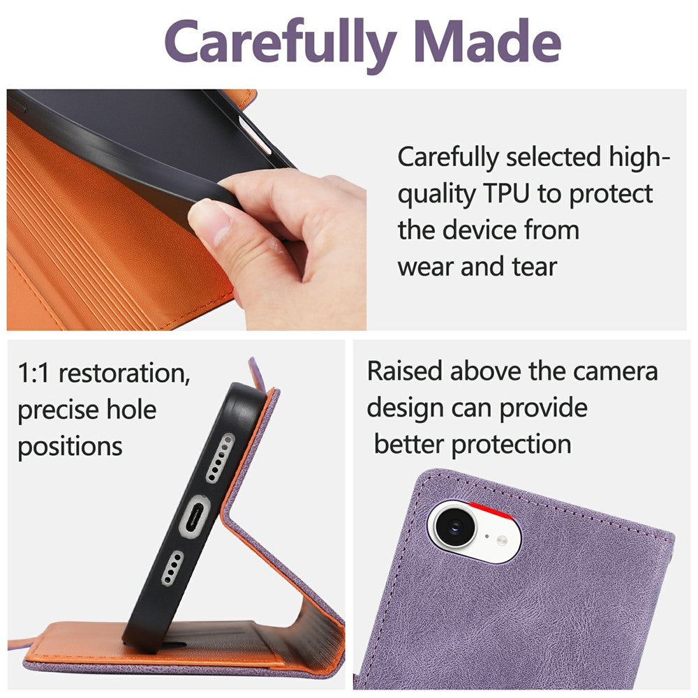Til iPhone 17e / 16e cover U-formet dekoration magnetisk sideklap pung læder telefoncover med håndledsrem
