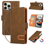 For iPhone 16 Pro Max Case U-Shape Decoration Magnetic Side Clasp Wallet Leather Phone Cover with Wrist Strap