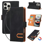 For iPhone 16 Pro Max Case U-Shape Decoration Magnetic Side Clasp Wallet Leather Phone Cover with Wrist Strap