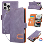For iPhone 16 Pro Case U-Shape Decoration Magnetic Side Clasp Wallet Leather Phone Cover with Wrist Strap