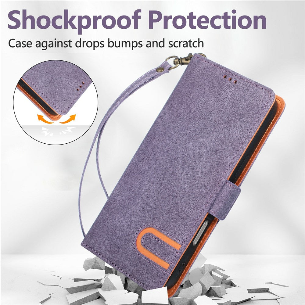 For iPhone 16 Pro Case U-Shape Decoration Magnetic Side Clasp Wallet Leather Phone Cover with Wrist Strap