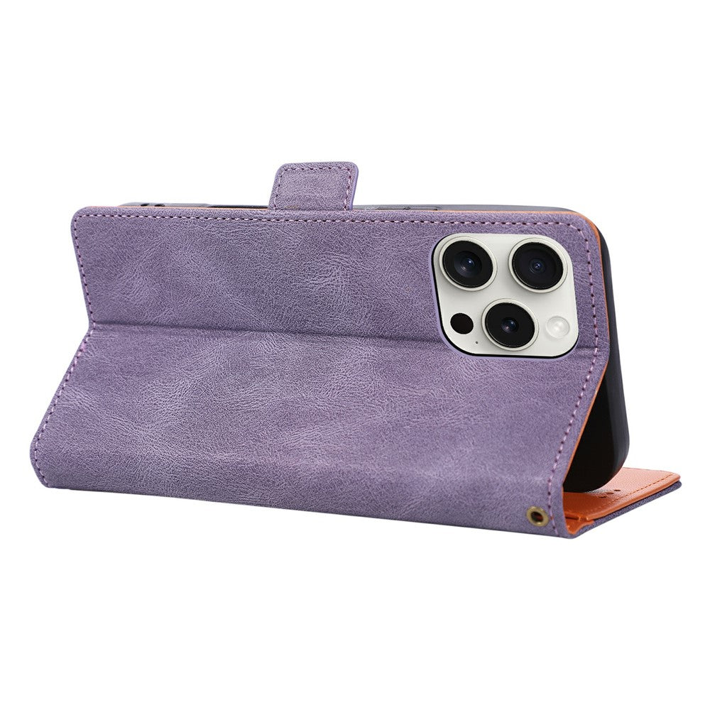 For iPhone 16 Pro Case U-Shape Decoration Magnetic Side Clasp Wallet Leather Phone Cover with Wrist Strap