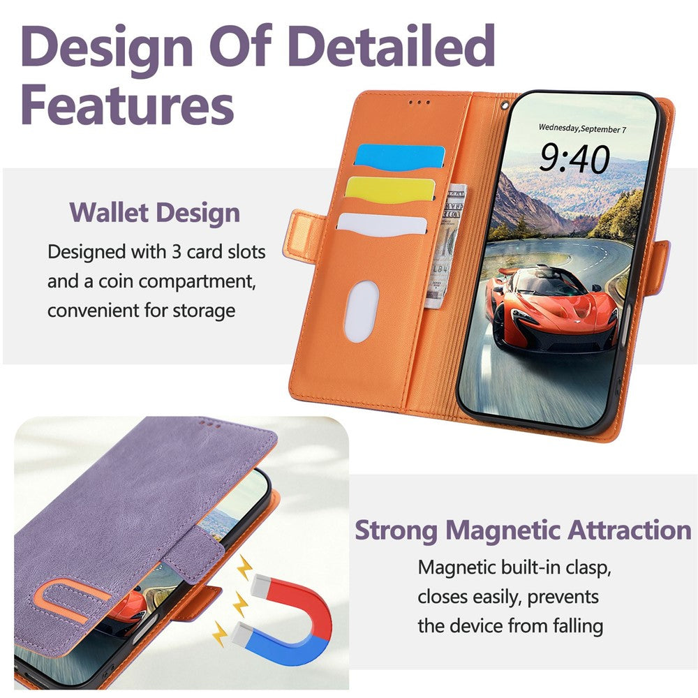 For iPhone 16 Pro Case U-Shape Decoration Magnetic Side Clasp Wallet Leather Phone Cover with Wrist Strap