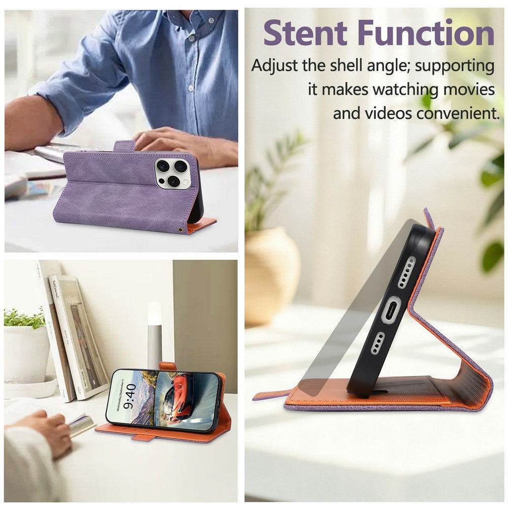 For iPhone 16 Pro Case U-Shape Decoration Magnetic Side Clasp Wallet Leather Phone Cover with Wrist Strap
