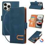 For iPhone 16 Pro Case U-Shape Decoration Magnetic Side Clasp Wallet Leather Phone Cover with Wrist Strap