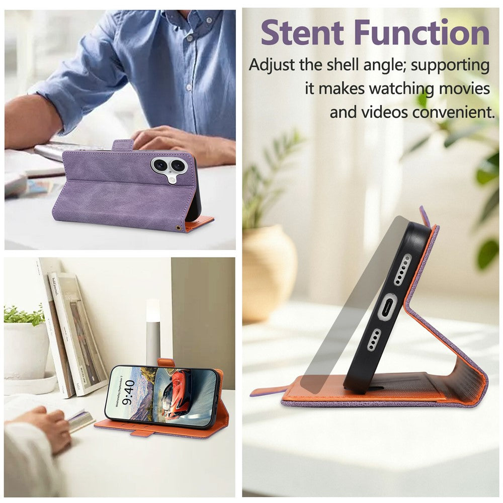 For iPhone 16 Case U-Shape Decoration Magnetic Side Clasp Wallet Leather Phone Cover with Wrist Strap