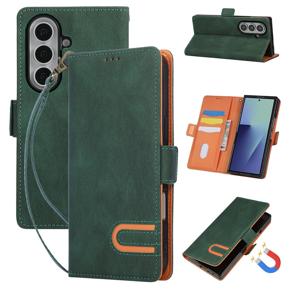 For Samsung Galaxy Z Fold8 Ultra Case U-Shape Decoration Magnetic Side Clasp Wallet Leather Phone Cover with Wrist Strap