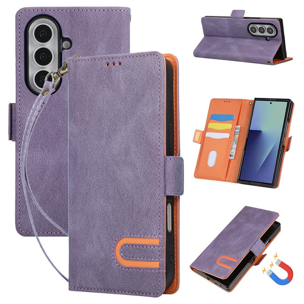 For Samsung Galaxy Z Fold8 Ultra Case U-Shape Decoration Magnetic Side Clasp Wallet Leather Phone Cover with Wrist Strap