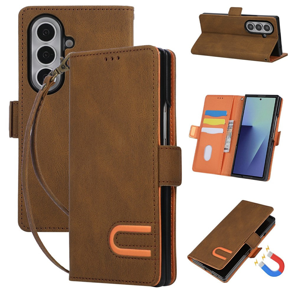 For Samsung Galaxy Z Fold8 Ultra Case U-Shape Decoration Magnetic Side Clasp Wallet Leather Phone Cover with Wrist Strap