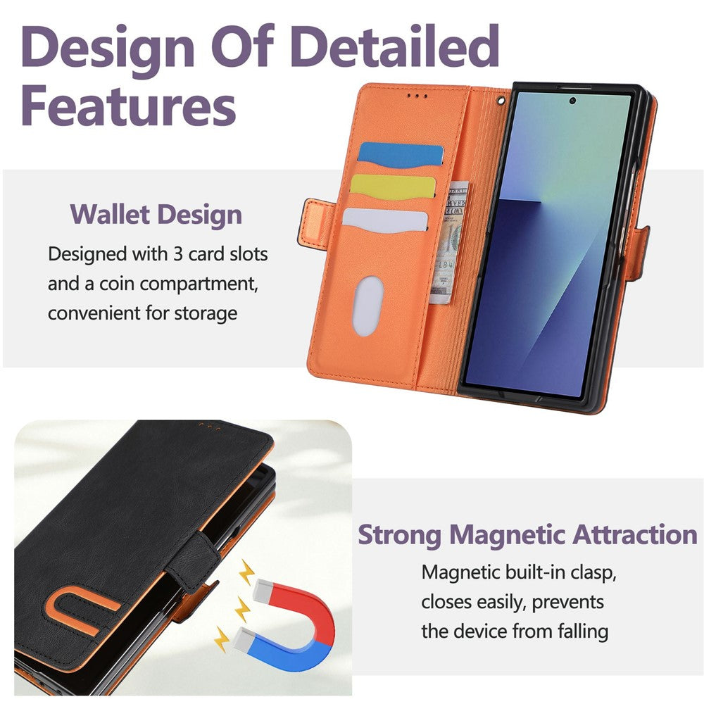 Til Samsung Galaxy Z Fold7 5G Etui U-formet Dekoration Magnetisk Side Lukning Pung Læder Telefoncover med Håndrem