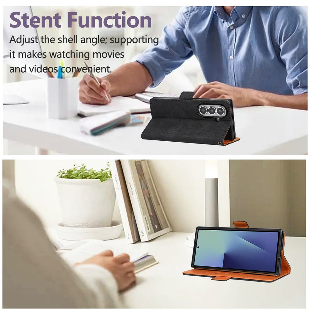 Til Samsung Galaxy Z Fold7 5G Etui U-formet Dekoration Magnetisk Side Lukning Pung Læder Telefoncover med Håndrem