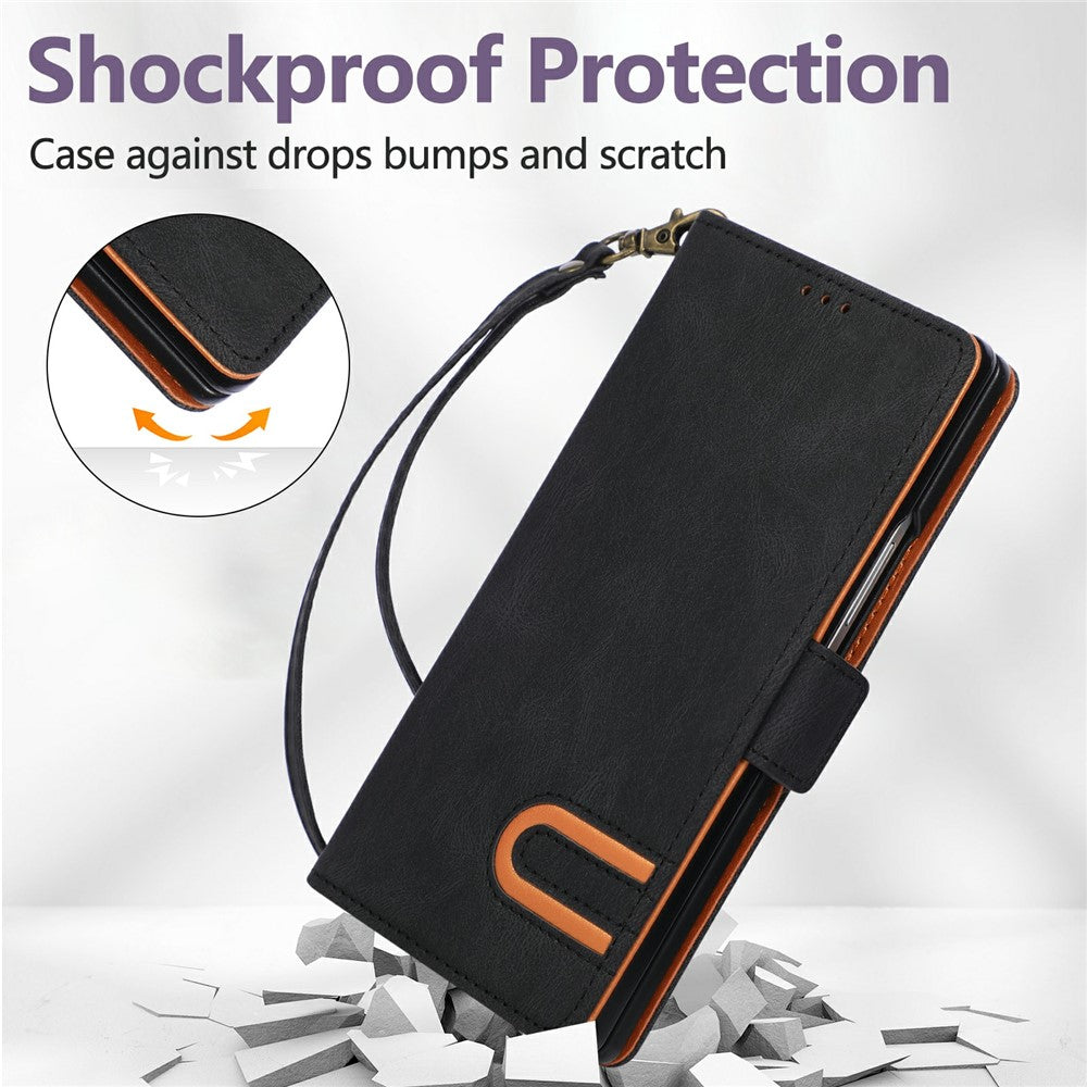 Til Samsung Galaxy Z Fold7 5G Etui U-formet Dekoration Magnetisk Side Lukning Pung Læder Telefoncover med Håndrem